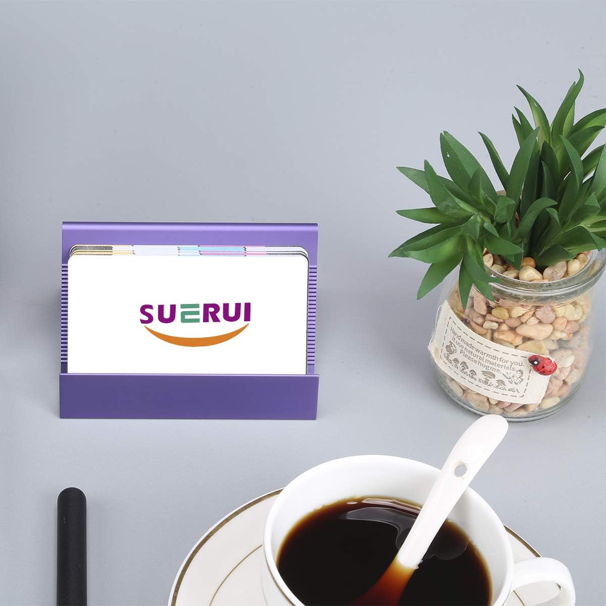 Business Card Holder for Desk 1 Pack Aluminum Business Card Holder Display Violet Blue Business Card Stand Desktop Business Card Desk Holder for Agency, Office, 35-50 Business Cards Capacity