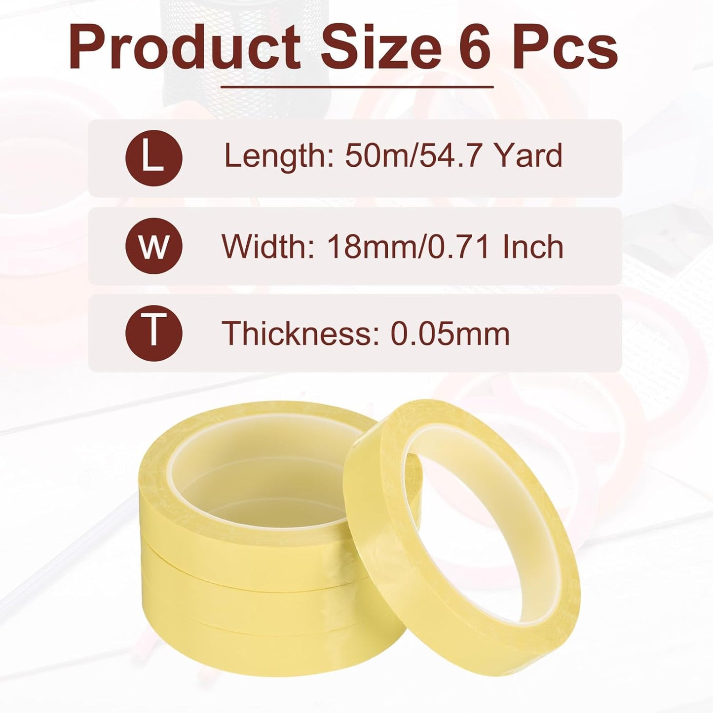 MECCANIXITY 6 Rolls Whiteboard Tape Graphic Chart Tape 18mm 54.7 Yard Art Tape Thin Self-Adhesive Pinstripe Tape Masking Tape for Gift Wrapping Craft Supplies, Light Yellow
