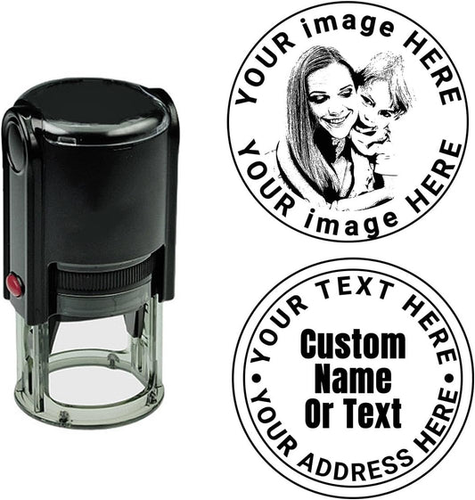 Custom Stamp Personalized Business Logo Address Text Stamp Custom Face Round Stamper Personalized Image Self Inking Stamp for Library Office Personalized Self-Inking Rubber Stamp