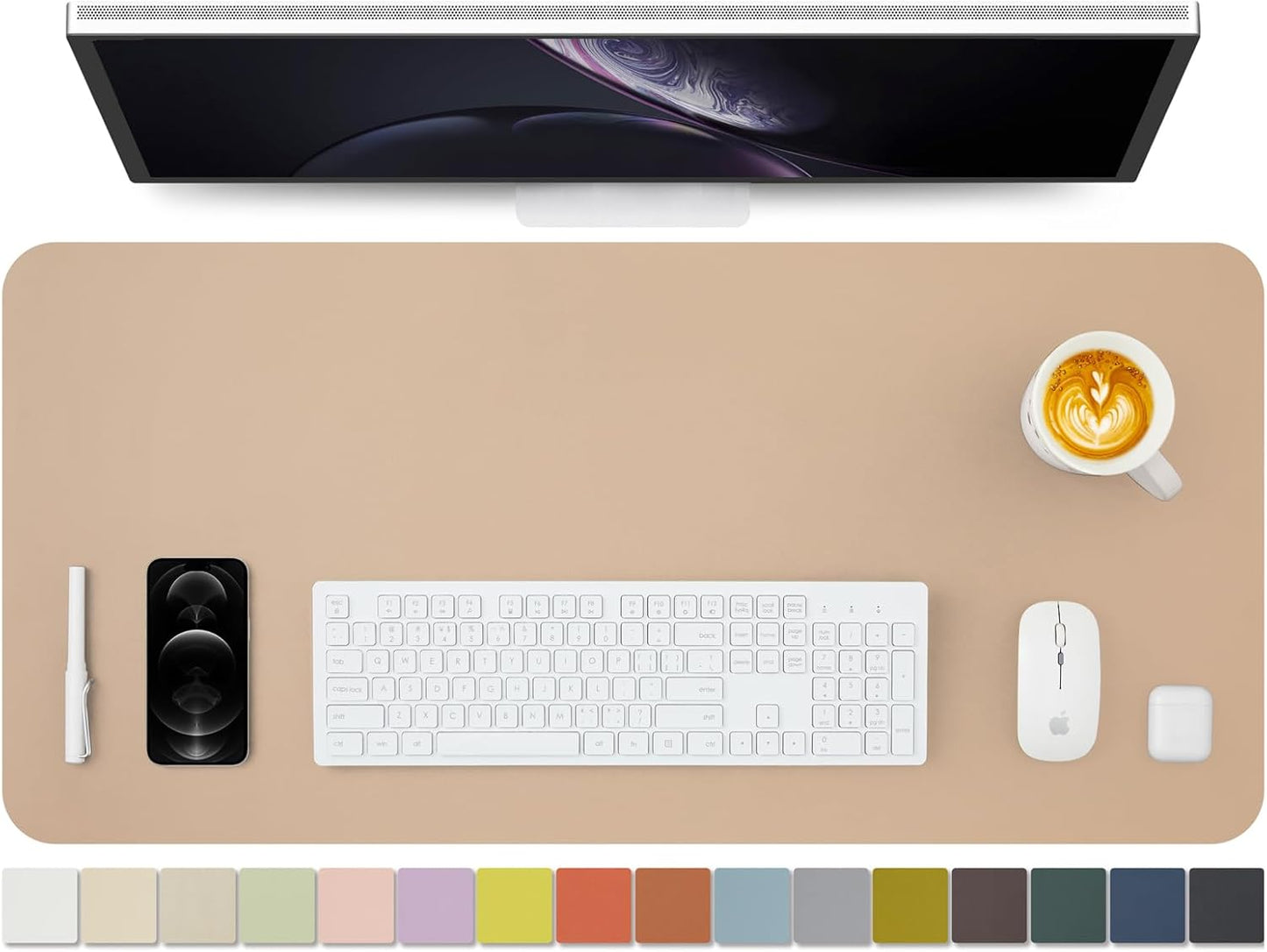 Leather Desk Mat - Non-Slip PU Pad for Office and Home - Organization Accessory - Ideal for Mouse Pad and Desk Mat (Apricot, 36" x 17")