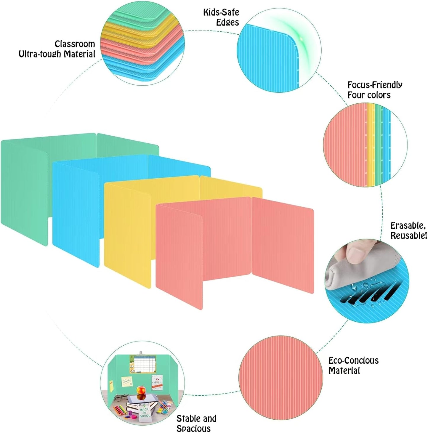 24 Pack Desk Privacy Panel Desk Divider - Pastel Colorful Testing Dividers for Classroom Supplies- Easy Clean Privacy Shields for Student Testing Desk dividers- Includes Extra Labels