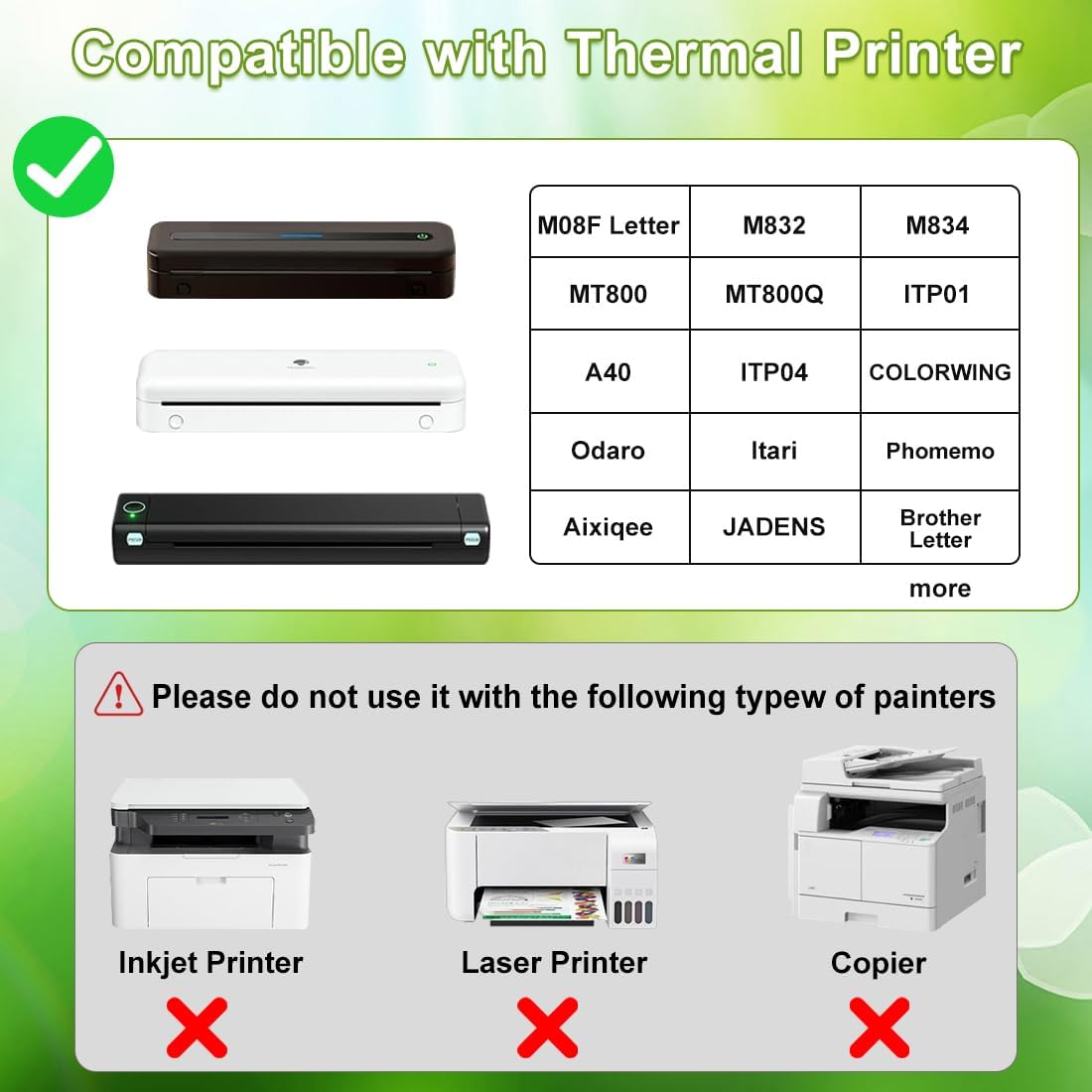 Thermal Printer Paper 8.5 x 11 Inch, US Letter Size Quick-Dry Thermal Printing Paper Rolls, Thermal Paper Compatible with M08F-Letter, M832, M834, MT800, MT800Q Portable Printer, 100 sheets / 4 Rolls