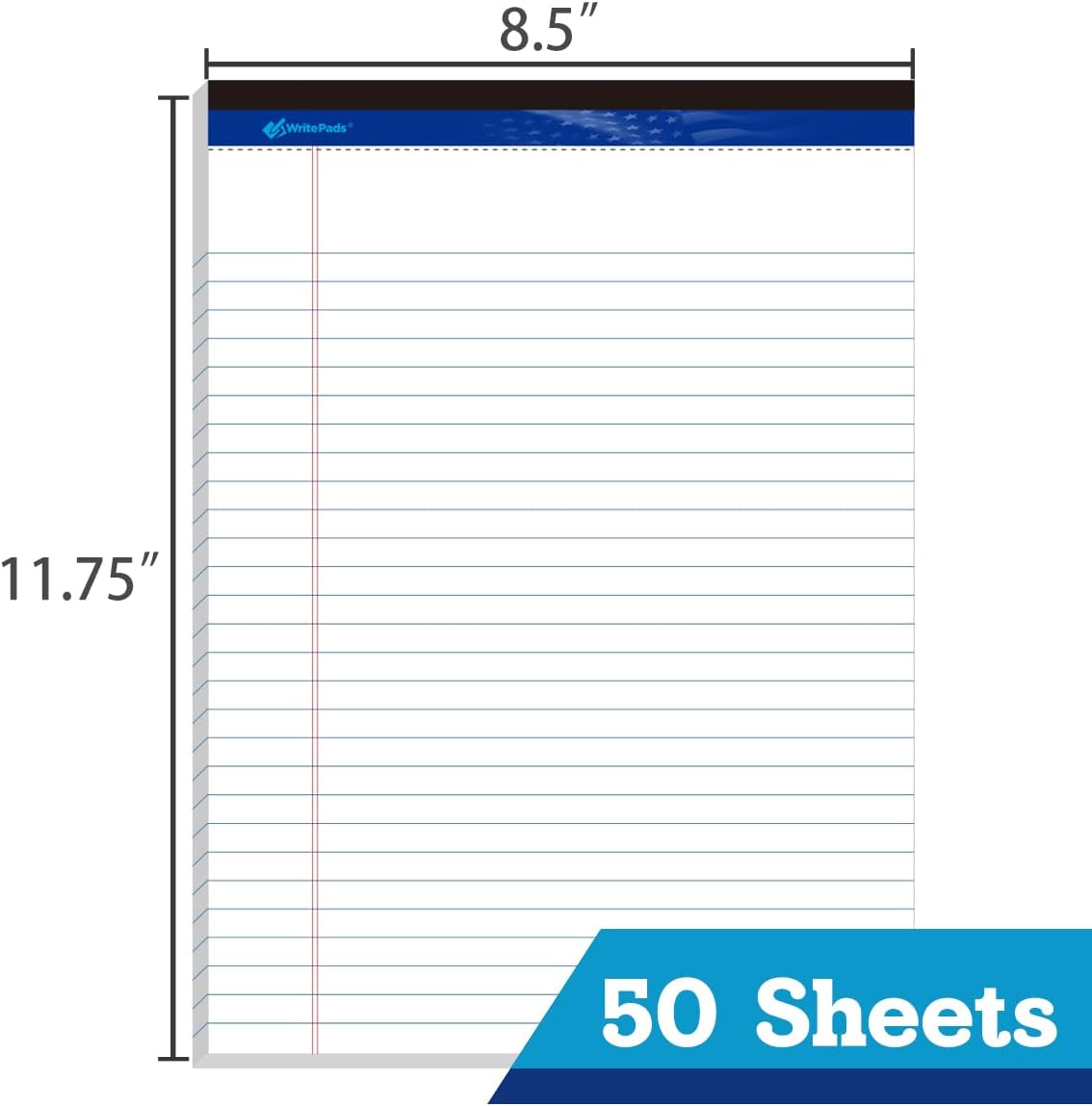 8.5"x11" Legal Pads,Wide Ruled,White Paper,12 Pack,50 Sheets Per Writing Pad,Micro perforated Writing Pad,BL-MWT50W-12PAD