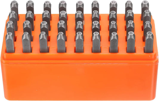 HARFINGTON 36pcs Metal Stamping Kit 1/16" (1.5mm) Steel Uppercase Letter and Number Punch Set (A-Z / 0-8 / "&" Symbol) Punch Press Tool with Case for Imprinting Metal Plastic Wood Leather