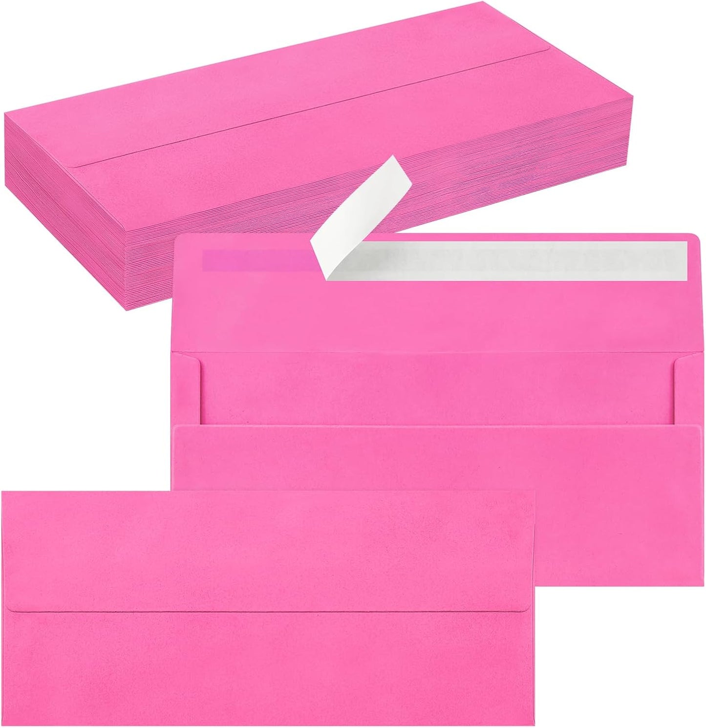 50 Pack #10 Business Envelopes, Self Seal Standard Hot Pink Envelopes for Secure Business & Legal Mailing, Office, Checks, Letter, Invoices, 4 1/8 x 9 1/2 Inches