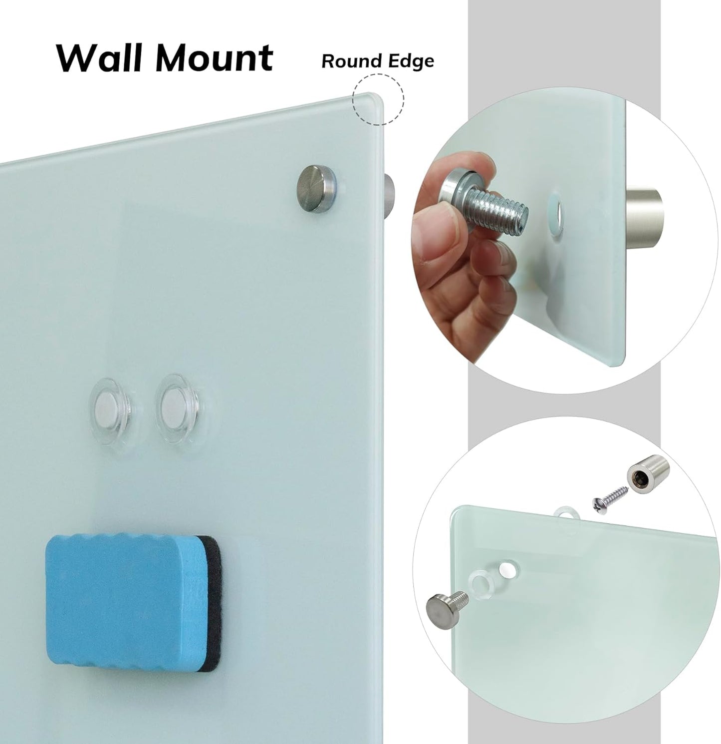 Glass Magnetic White Board – 60 x 40 Inches Dry Erase Glass Whiteboard for Wall, Large Wall Mounted Glass Board for School, Office and Home