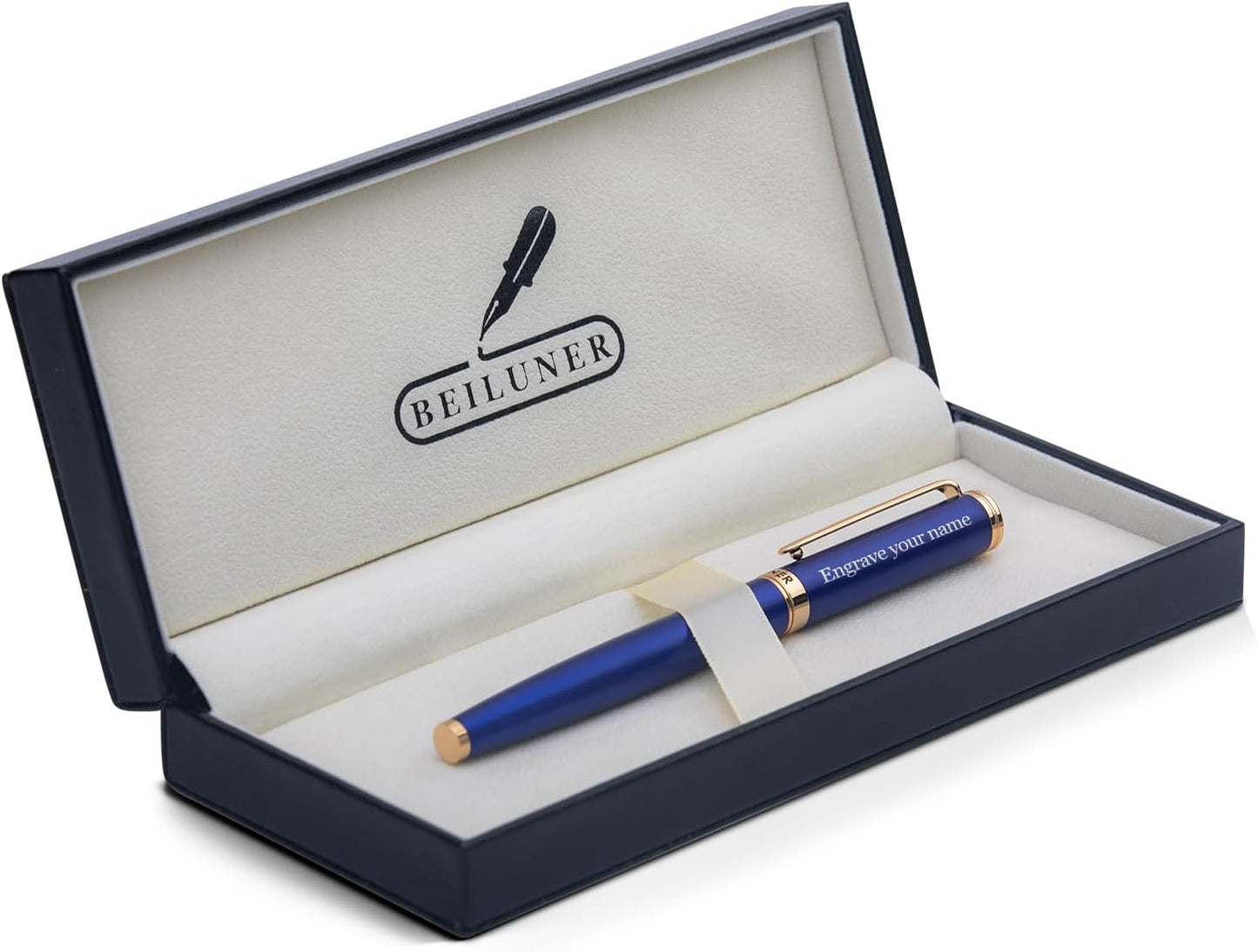 BEILUNER Blue Personalized Pen,Stunning Luxury Lacquer With 24K Gold,Schneider Ink Refills,Multiple Fonts To Custom Rollerball,Gift Pen For Men & Women,Executive,Graduation,Christmas,Nice Fancy Pens