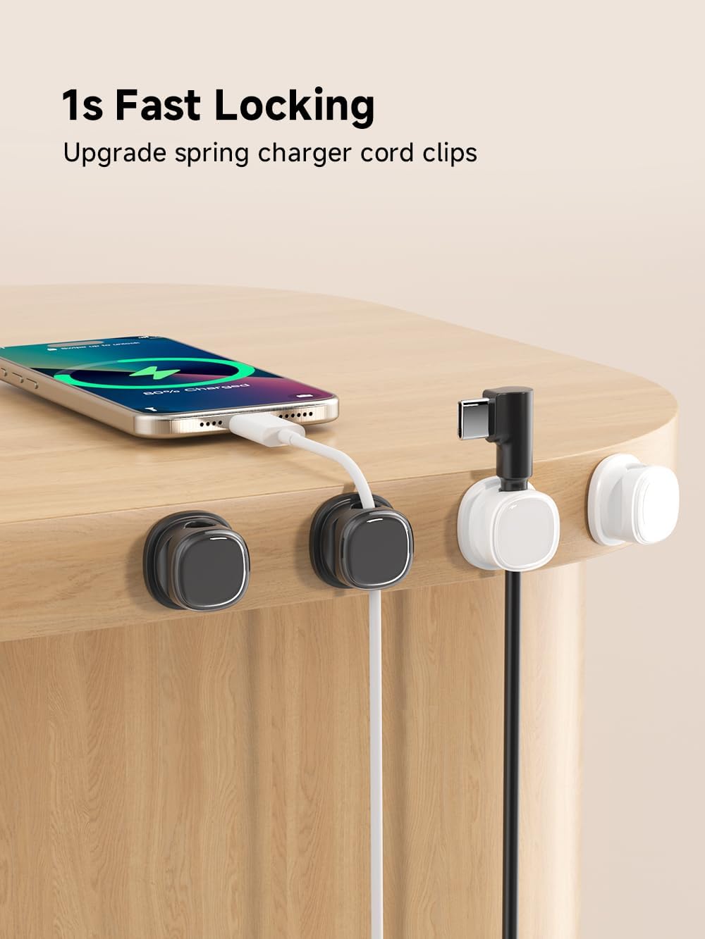 9 Pack Cord Organizer, Spring Cable Management, Adhesive Cute Cable Holder Clips, Phone Charger Wire Keeper for Desk Nightstand Car Office (9-Pack White_Black)