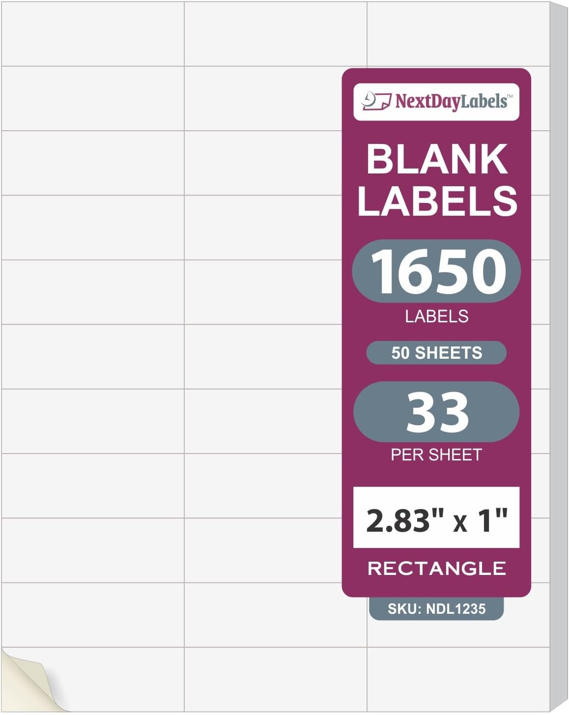 NextDayLabels - 2.83" x 1" Rectangular Sticker Labels for Printer - White Laser/Inkjet Printer Labels Return Address Labels Shipping Label Stickers (50 Sheets, 33 Per Sheet, 1650 Labels)