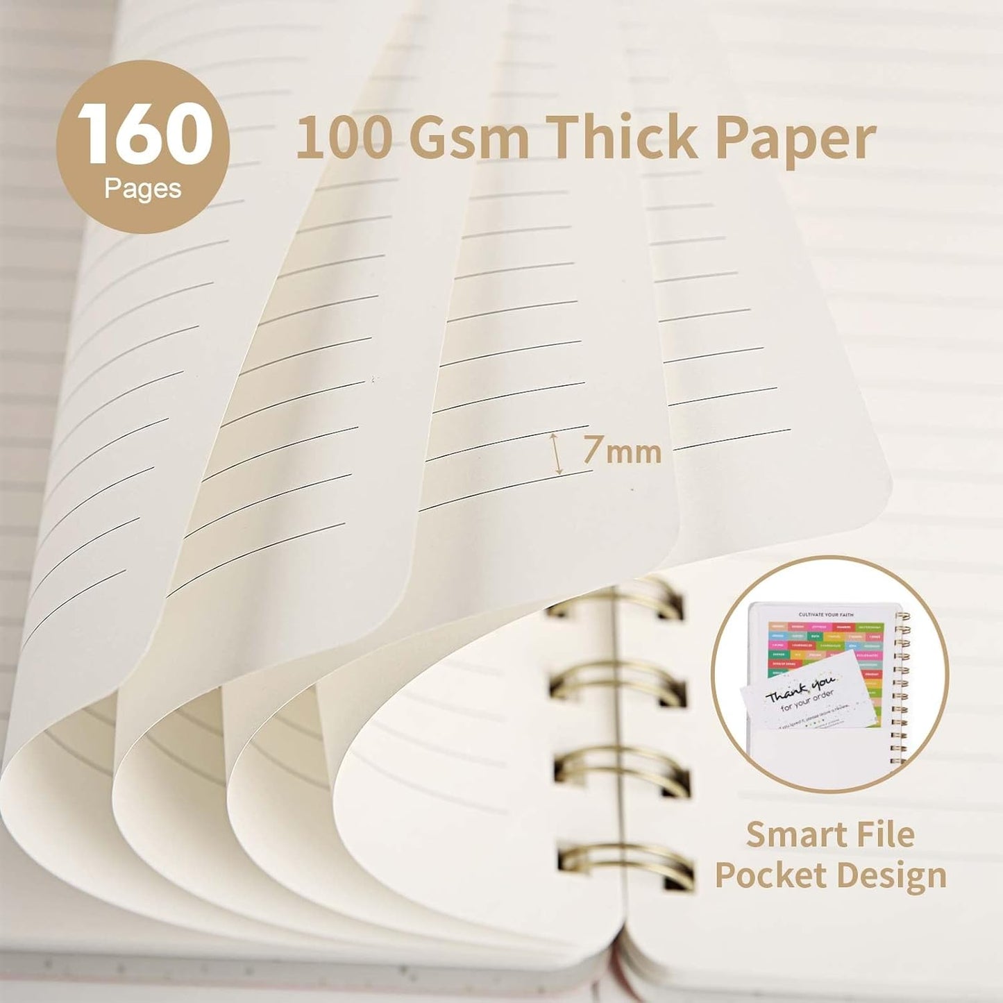 Lined Spiral Notebook College Ruled A5 Journal Book for Note Taking, 160 Pages Writing Journal for Office and Home School Supplies 5.75 x 8.125 inch (Brown Khaki Violet)