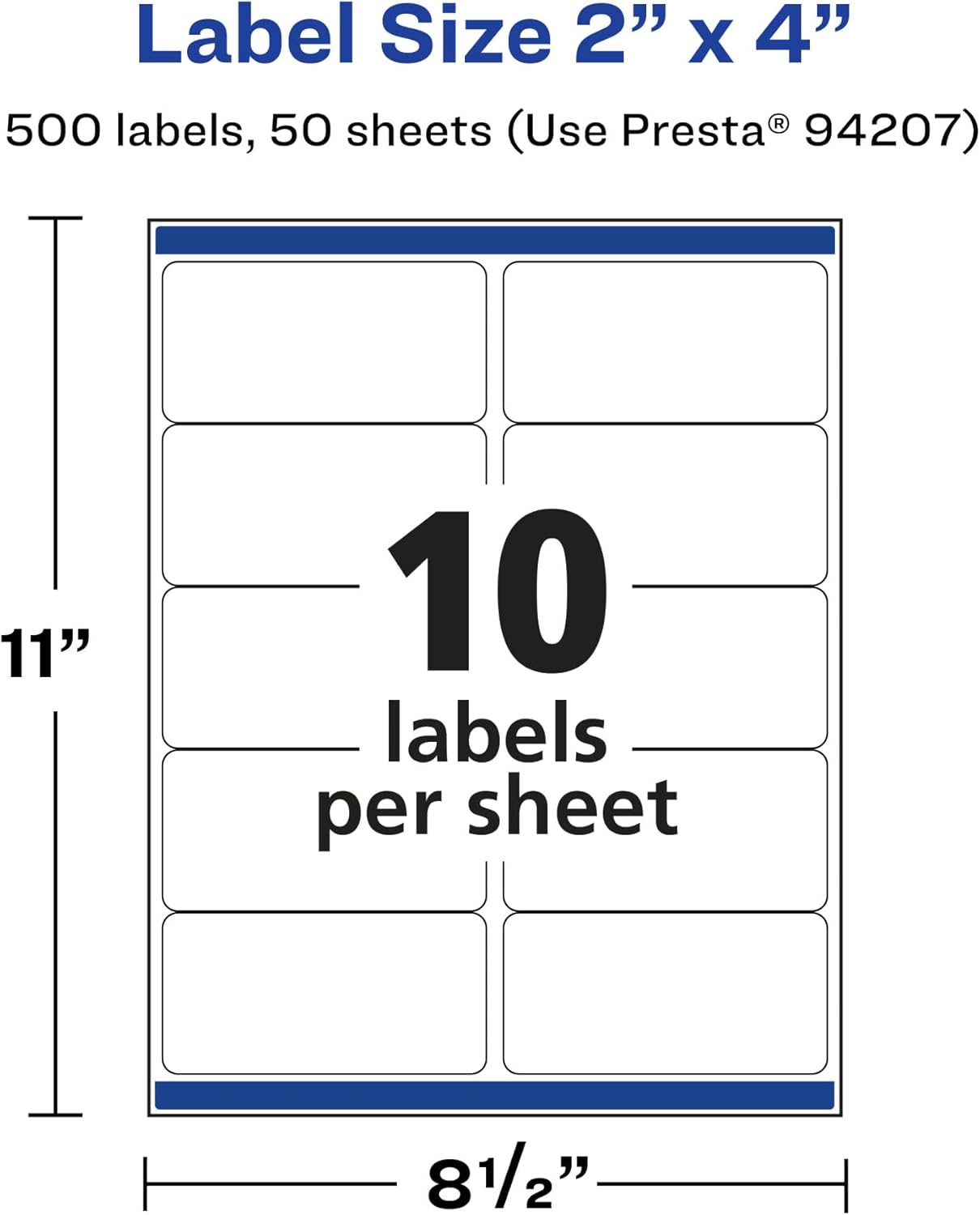 Avery Matte White Rectangle Labels, Sure Feed Technology, 2" x 4", 500 Matte White Printable Labels
