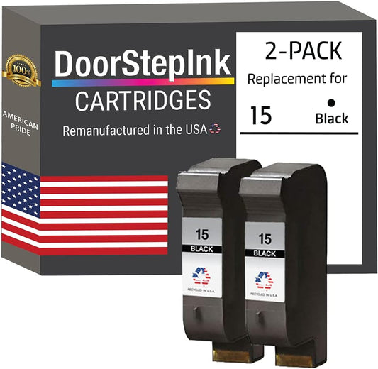 DoorStepInk Remanufactured Ink Cartridges for HP 15 C6615DN Black 2 Pack – Compatible with HP DeskJet 810C, 812C, 825C, 825cvr, Officejet 5110, V40, 5110xi, PSC 500, 950, 750, High Yield USA Made
