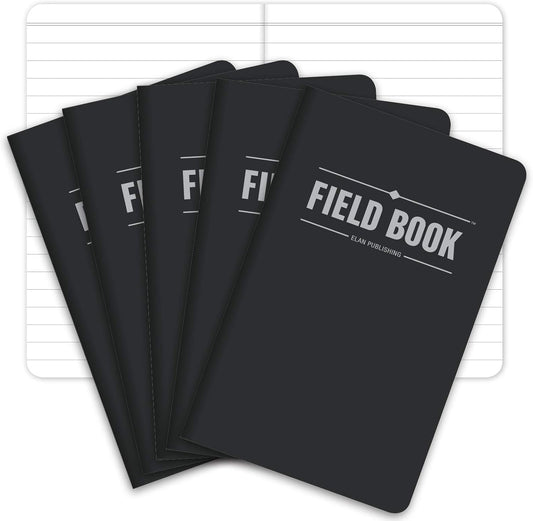 Elan Publishing Company Field Notebook/Pocket Journal - 3.5"x5.5" - Black - Lined Memo Book - Pack of 5