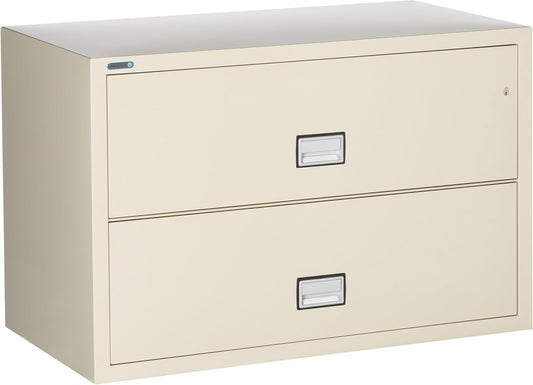 44 inch Wide 2-Drawer Lateral Fireproof File Cabinet – Legal and Letter Size Filing – Key Lock – Water Resistant – Fire Safe and Impact Rated – Putty Finish – Model LAT2W44P
