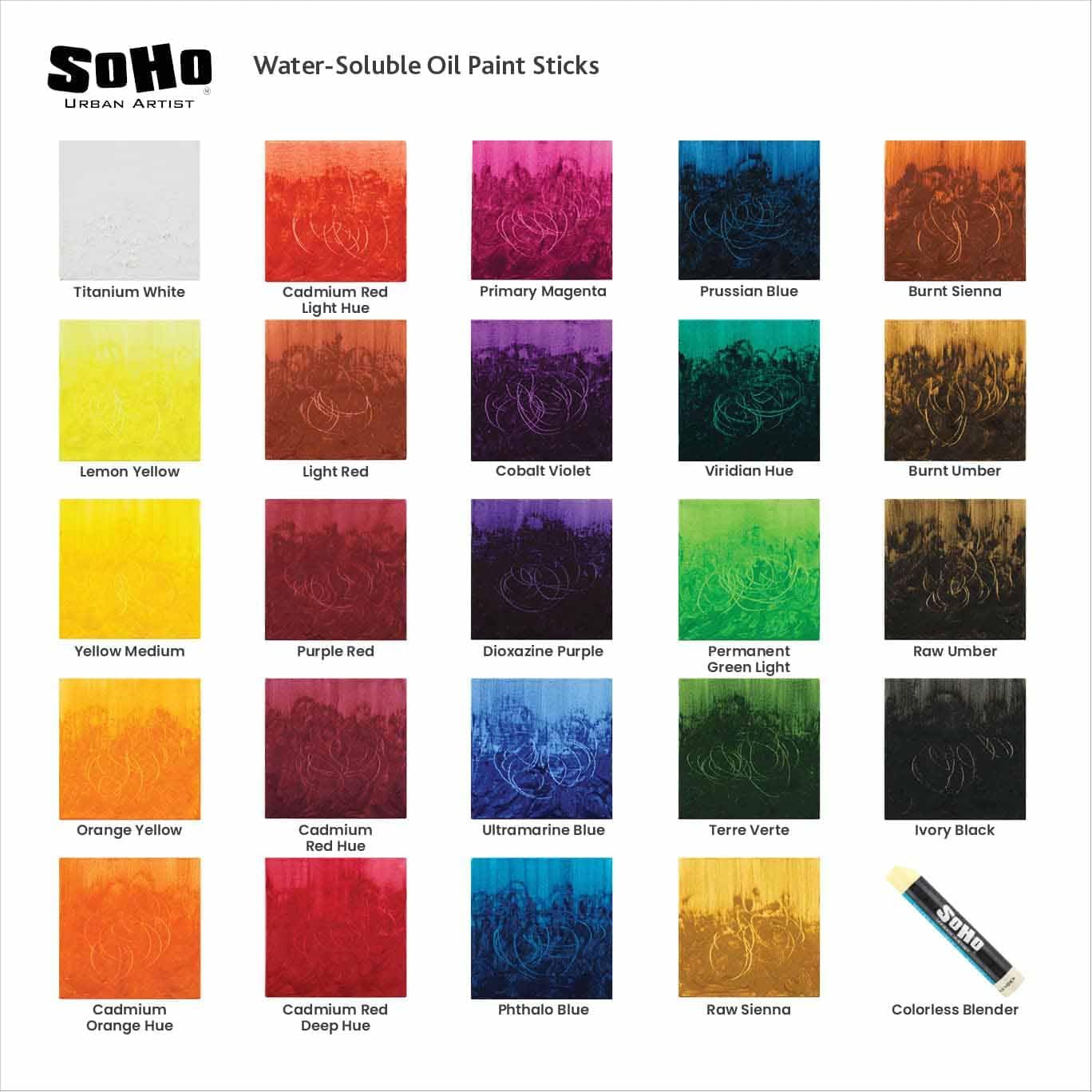 Soho Urban Artist Water Soluble Oil Sticks for Artists – Set of 24 + Blender Oil Paint Stick - 37 ml - No Brushes or Solvents Needed, Paint Any Primed Surface, Water Clean-Up, Non-Toxic, 4.8 x 0.78
