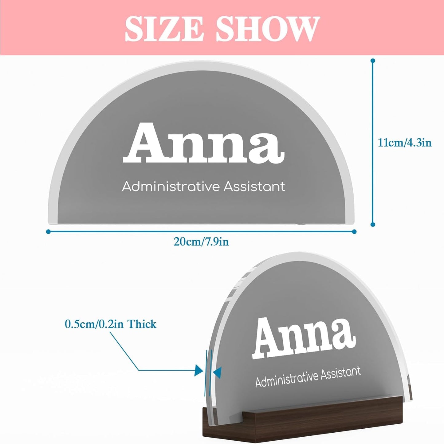 Personalized Name Plate for Desk - Custom Acrylic Name Plate with Holder, Arch Shaped Desk Name Plaque with Title, Office Gifts for Coworkers Employees Boss Teacher Appreciation Gifts, 10 Colors