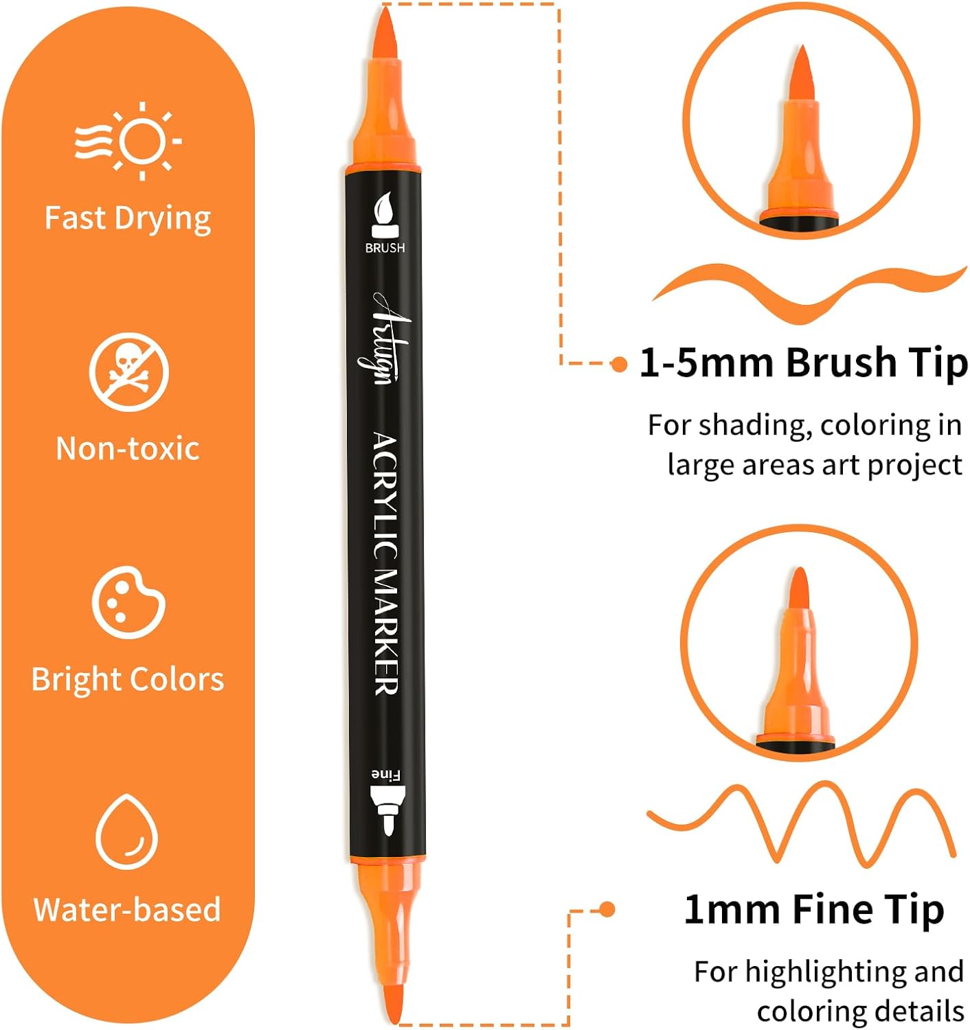 60 Colors Acrylic Paint Pens, Dual Tip Pens With Fine Tip and Brush Tip for Rock Painting, Ceramic, Wood, Plastic, Calligraphy, Scrapbooking, Brush Lettering, Card Making, DIY Crafts