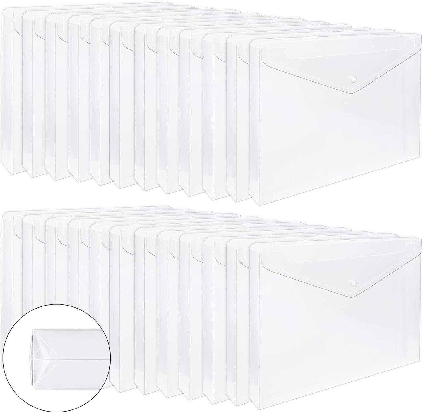 EOOUT 24pcs Clear Envelopes, Expandable Folders for Documents and Waterproof Folders with Snap Closure, A4 Size Letter Size, for School and Office Supplies
