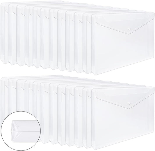 EOOUT 24pcs Clear Envelopes, Expandable Folders for Documents and Waterproof Folders with Snap Closure, A4 Size Letter Size, for School and Office Supplies
