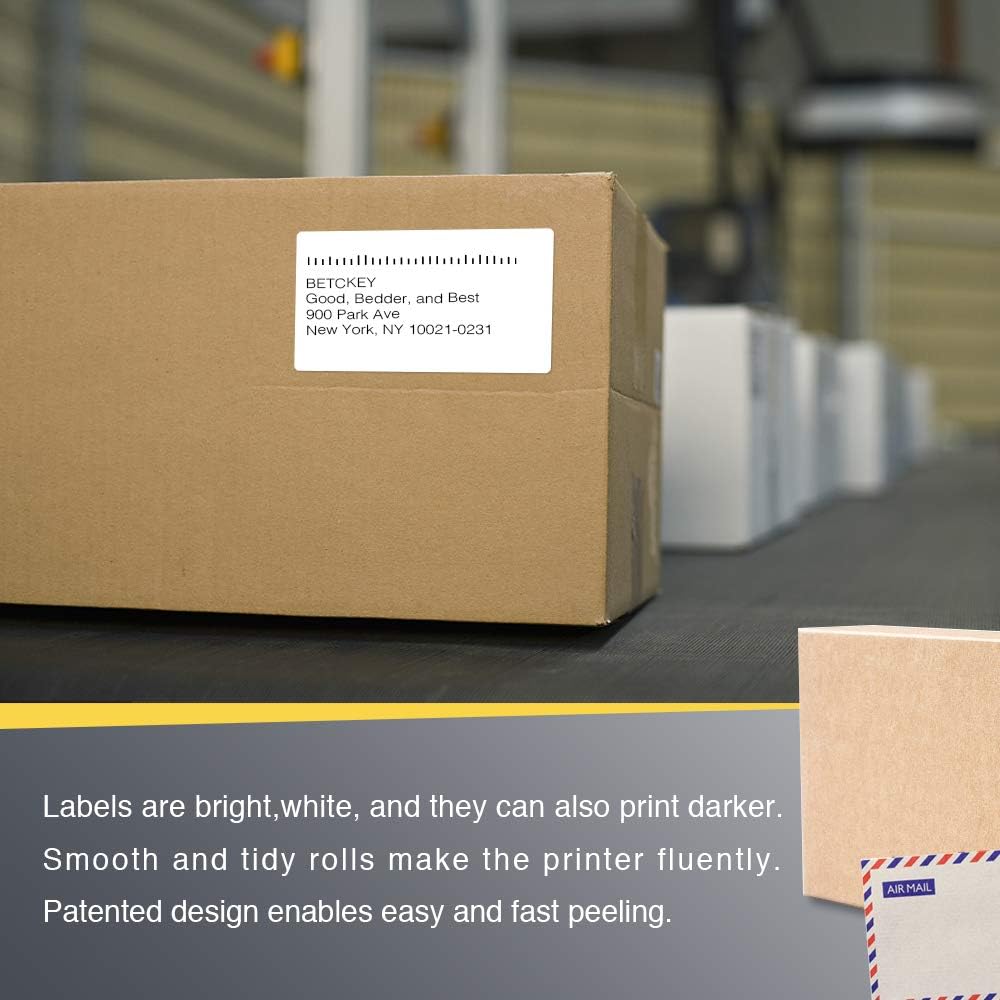 BETCKEY - 2.25" x 4" (57 mm x 102 mm) Multipurpose & Shipping Labels Compatible with Zebra & Rollo Label Printer,Premium Adhesive & Perforated [6 Rolls, 2100 Labels]
