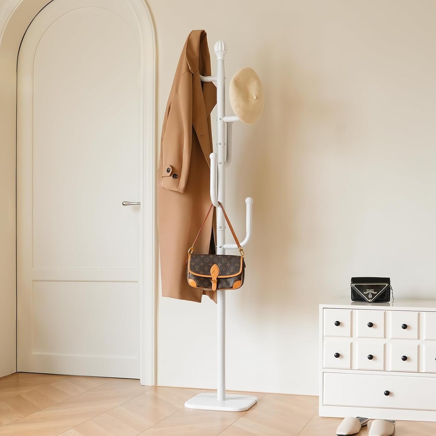 Yoobure Coat Rack Freestanding with Natural Marble Base - Cactus Coat Tree with 6 L-shaped Hooks, Heavy Duty Coat Hanger Stand, Metal Coat Rack Stand for Entryway, Hall Tree for Jacket/Hat/Clothes/Bag