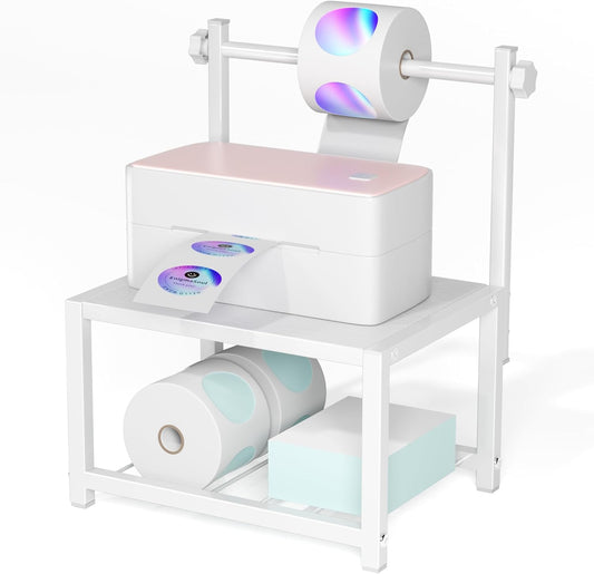 Label Holder for Rolls and Fan-Fold Labels, Sturdy Thermal Sticker Holder for Desktop Thermal Printer, Shipping Label Sticker Dispenser for Home, Office, and Small Businesses