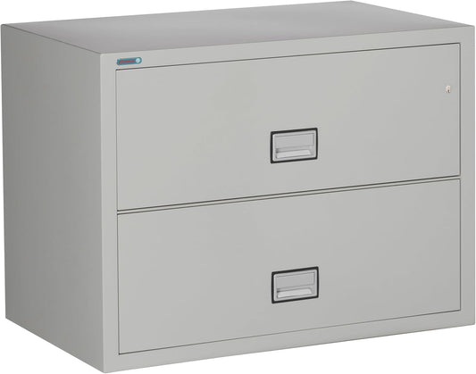 38 inch Wide 2-Drawer Lateral Fireproof File Cabinet – Legal and Letter Size Filing – Key Lock – Water Resistant – Fire Safe and Impact Rated – Light Gray Finish – Model LAT2W38LG