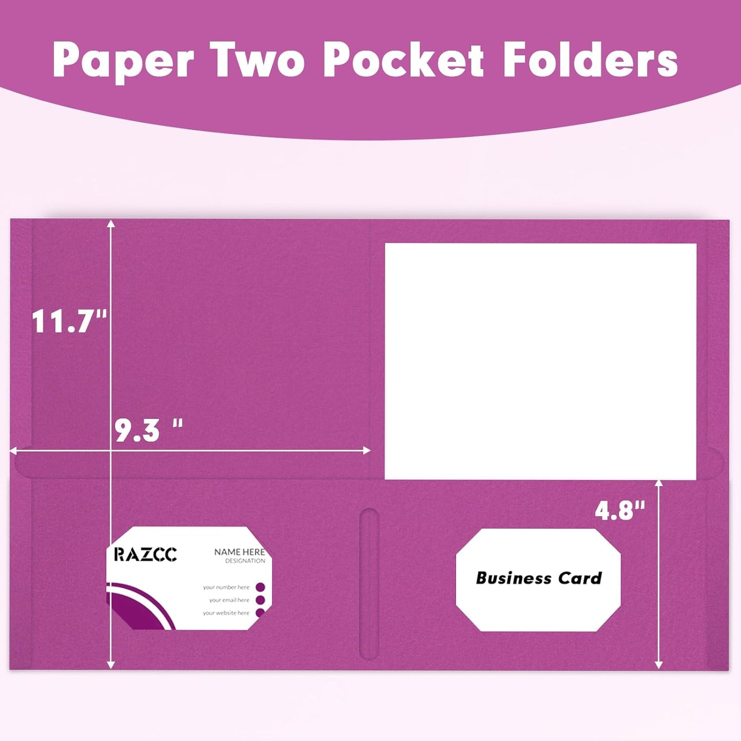 Two Pocket Folders, RAZCC 50 Pack 2 Pocket Folders Fit Letter Size Paper, Paper Folders with Pockets for School Office Business Home, Rose Purple