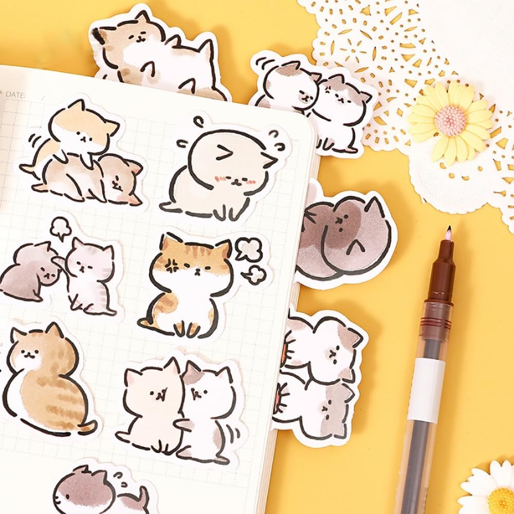 45pcs Cute Cat Stickers for Scrapbooking, Bullet Journal, DIY Decoration, Planners, Suitcase, Diary, Notebooks, Album, Laptop, Phone Cases, and Art Crafts