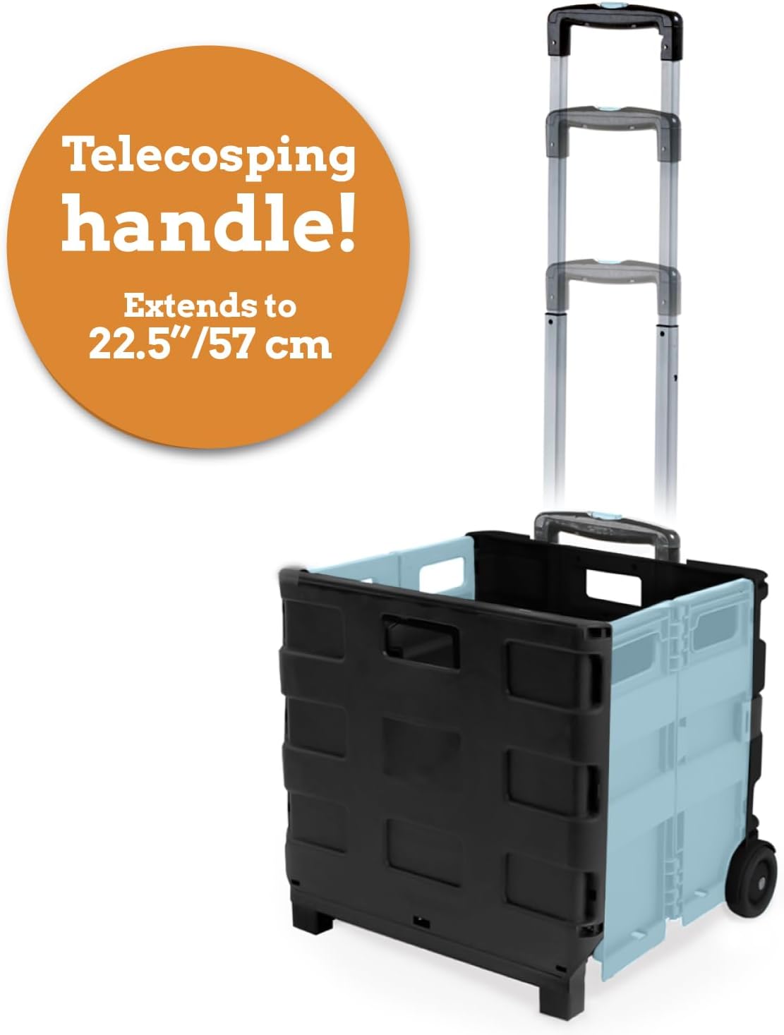 Inspired Living Ultra-Slim Rolling Collapsible Storage Pack-N-Roll Utility-carts, with Telescopic Handle, for Home, Garden, Shopping, Office, School use, Large, Baby Blue & Black