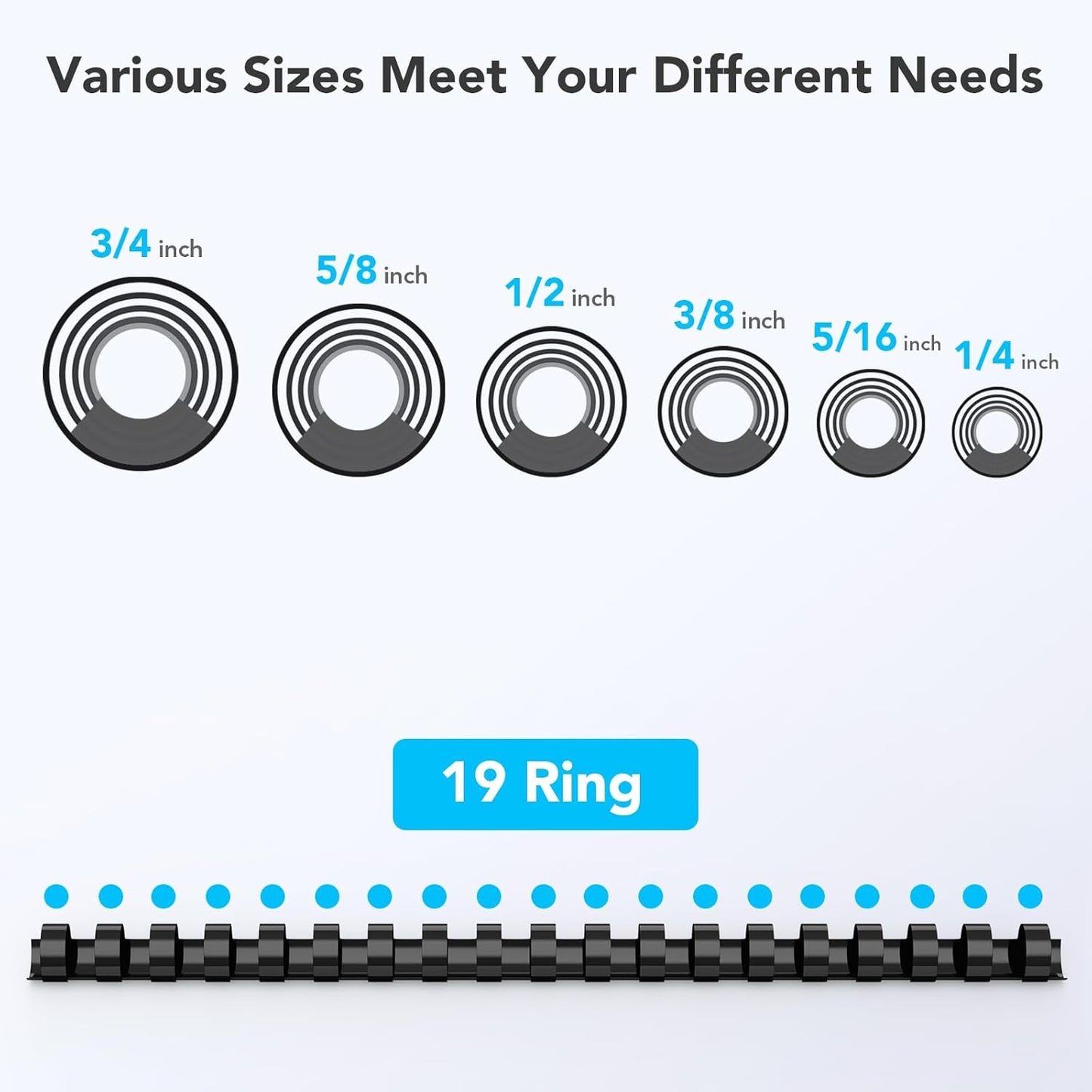 MAKEASY 100 Pack 19-Ring Comb Binding Spines for LTR, Plastic Binding Combs, 1/4Inch Diameter, 20 Sheet Capacity, Black Binding Combs