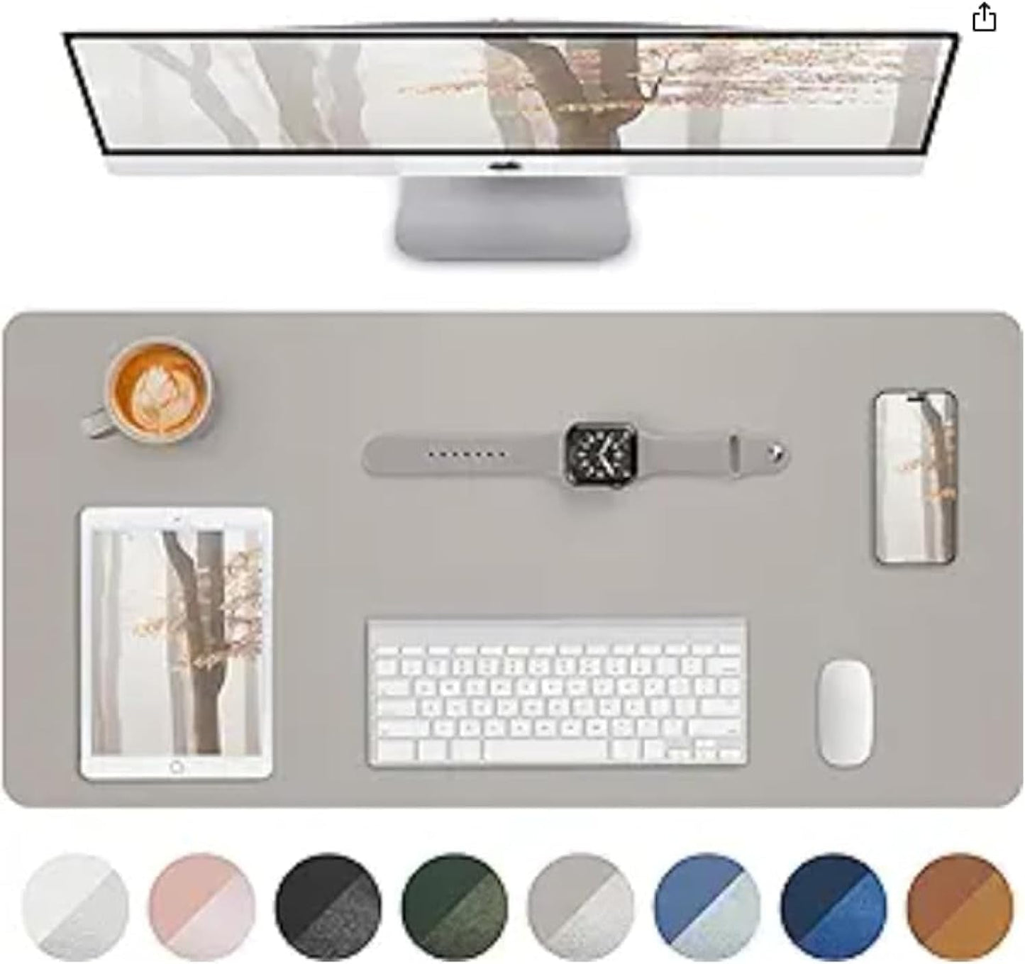 Leather Desk Pad Protector,Mouse Pad,Office Desk Mat, Non-SlipPU Leather Desk Blotter,Desk matt for Desktop,Waterproof Keyboard mat for Office/Home/Decor (Light Grye,31.5" x 15.7”