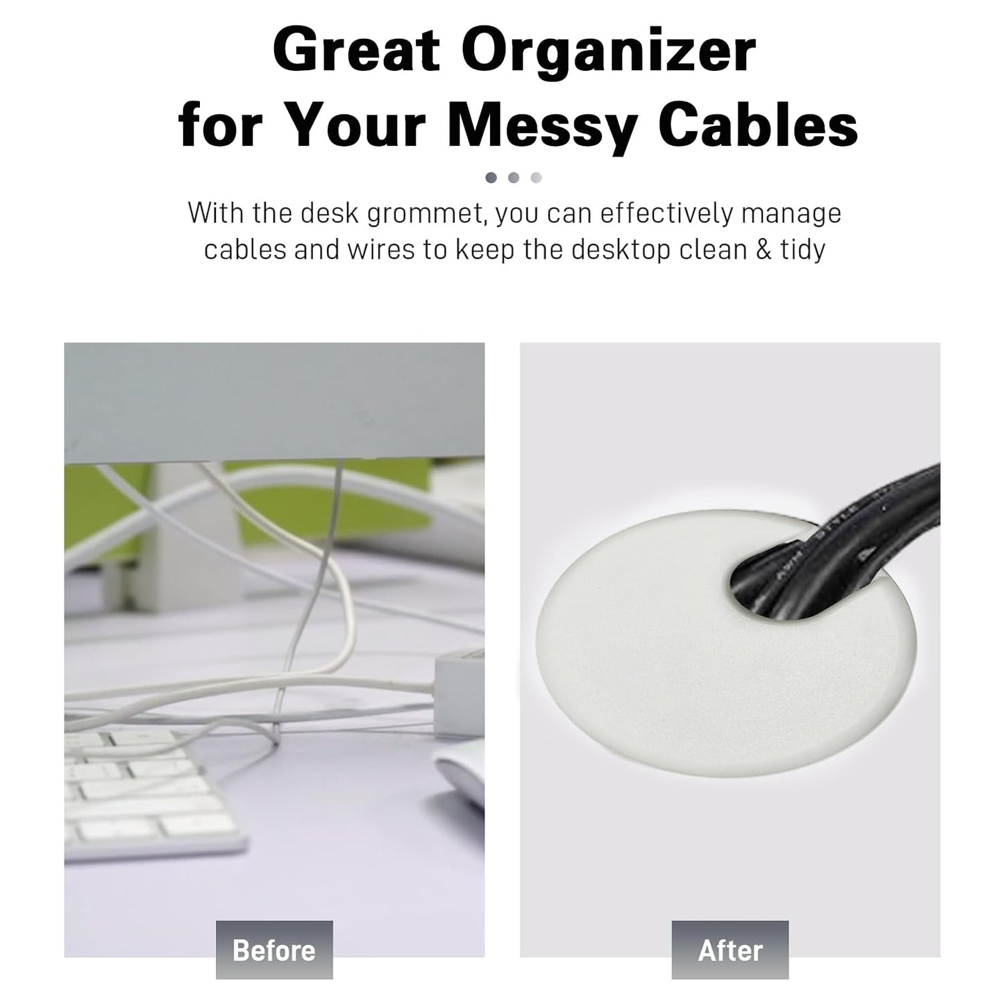 [2 Pack] Desk Grommet 1.5 inch Sturdy ABS Plastic Desk Hole Cover for Cables Detachable Table Hole Grommet for Organizing Home & Office Table Cables - White
