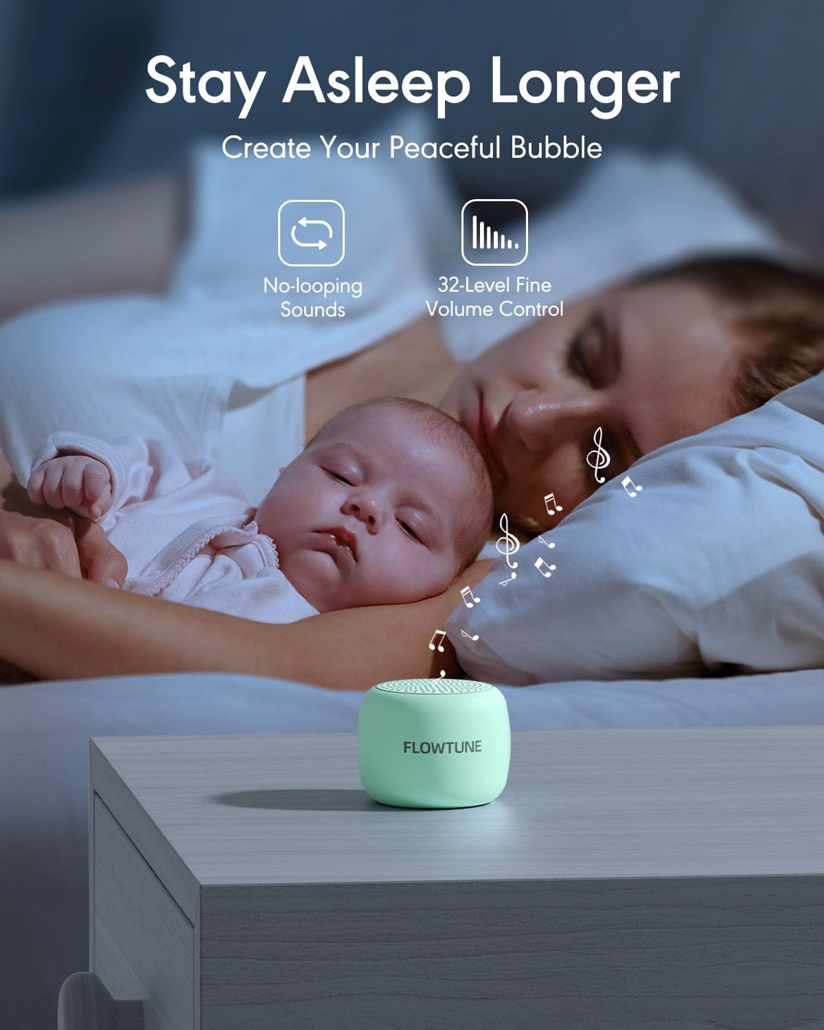 Sound Machine Flowtune White Noise Machine for Baby Adults, Mini Portable Sound Machine for Travel, 6H Timer, 18 Soothing Sleep Sounds Gift (Mint Green)