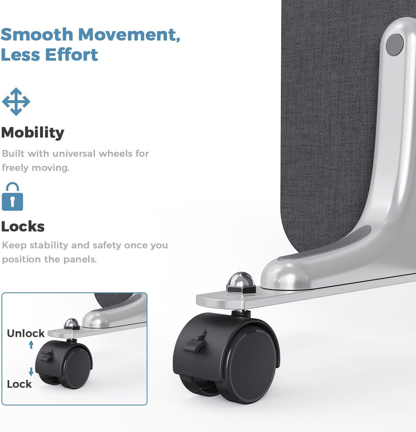 70.8" W x 63" H Freestanding Partition Room Dividers, Acoustic Panels with Wheels, 3 Soundproof Privacy Panels for Office, Reception Room, School, Hospital, Dark Grey