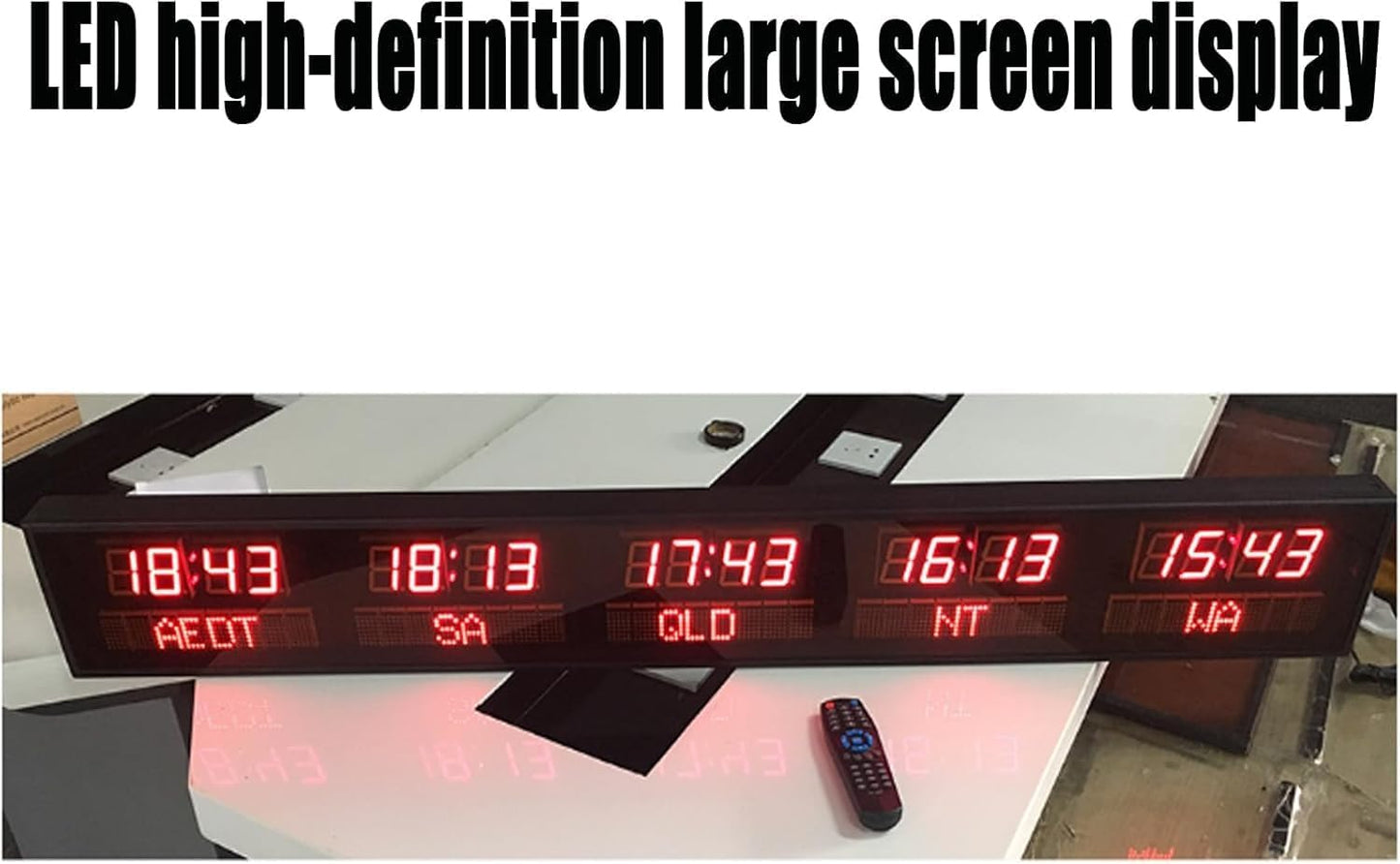 5 City Digital Wall Clock World Time Zone Display, City Can Be Changed, The Brightness Can Be Adjusted in Three Levels, The All-Aluminum Shell, for Hotel