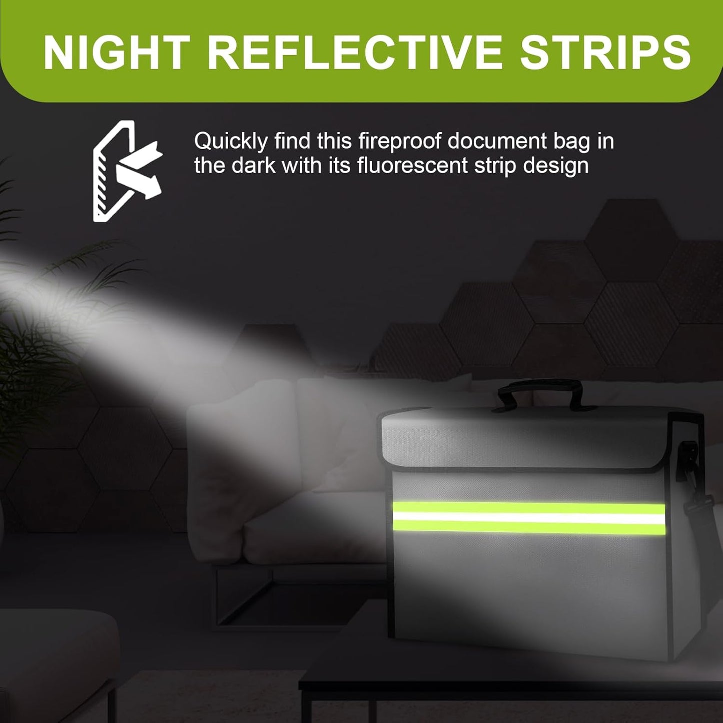 Fireproof Money Bags with Lock-6500°F Fireproof Document Box,10 Layers Insulation Materials&Waterproof Zipper,Removable Folder Layers/Wallet,Reflective Strip for Cash,Valuables(14.2”x 9.6”x 4.1”)