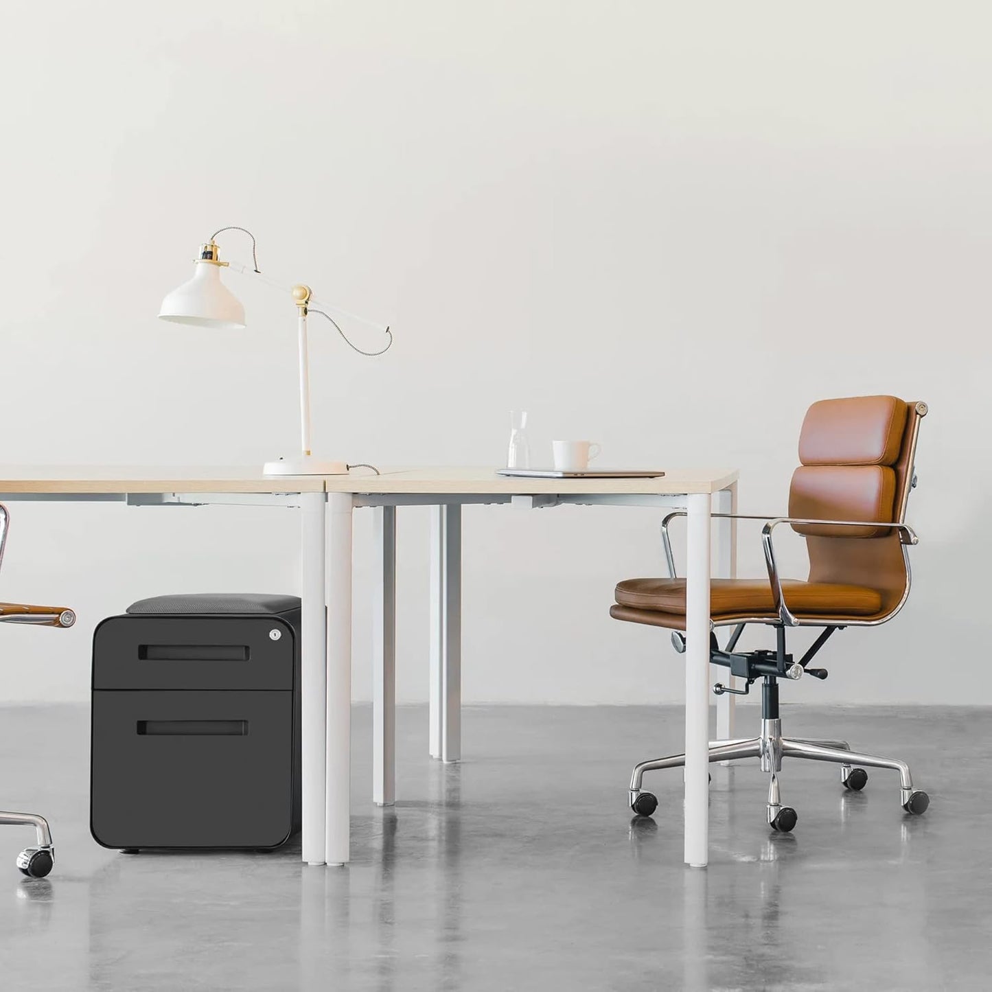 Laura Davidson Furniture STOCKPILE Mini Seated 2 Drawer Mobile File Cabinet with Removable Magnetic Cushion Seat - Short Version, Metal Filing Cabinet, Pre-Assembled, Dark Grey Face with Grey Cushion