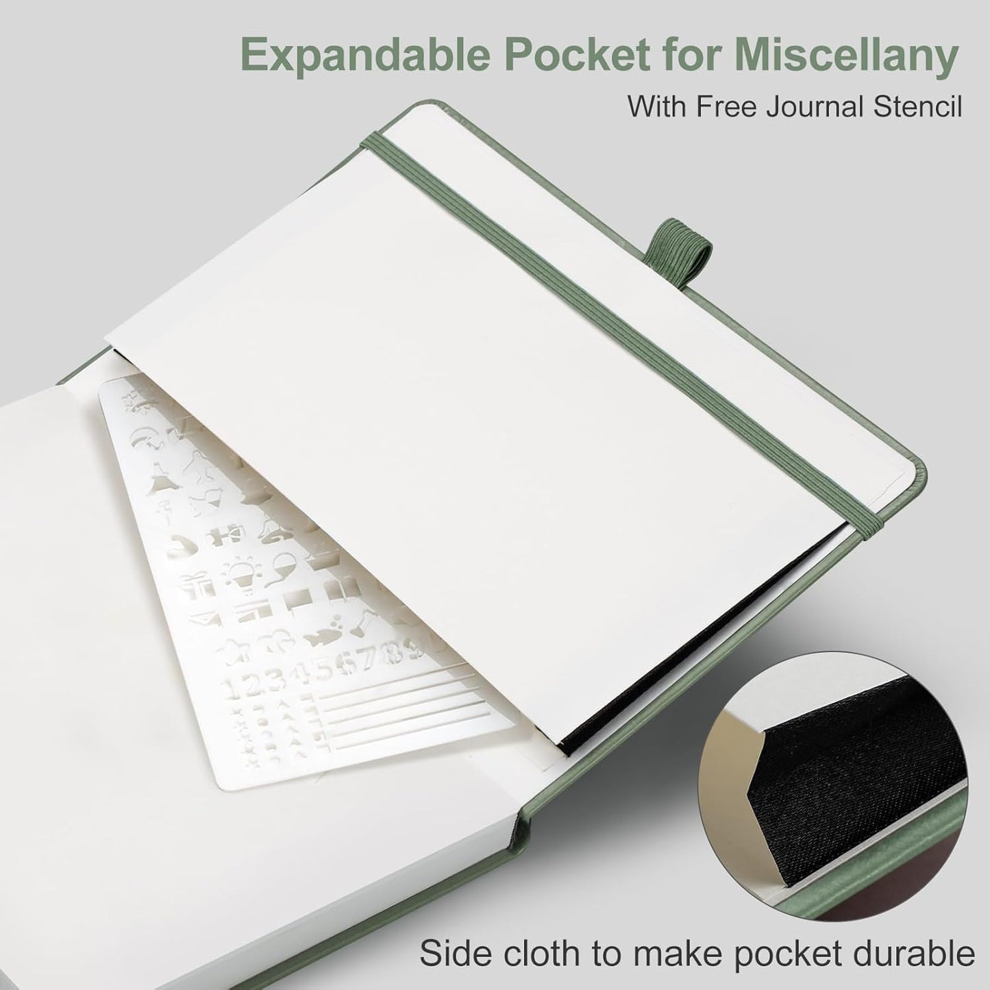 AHGXG Bullet Dotted Journal - Dot Grid Notebook Journal, 120 GSM Thick Acid-Free Paper, A5 Dotted Notebook 160 Pages, Leather Hardcover, Inner Pocket, Journal Stencil, 5.7'' × 8.3'' - Sage Green