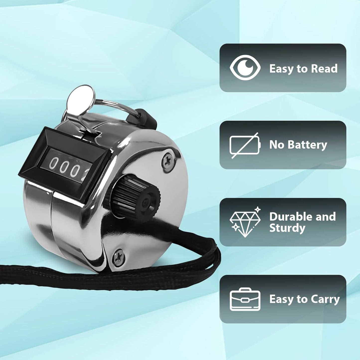 6 Pack Clicker Counter,Metal Hand Tally Counters Clicker with Black Nylon Lanyard,4 Digit Display Pitch Counter for Knitting,Coaching,Golf,Lap,Fishing,Umpire,Baseball,Row Sport