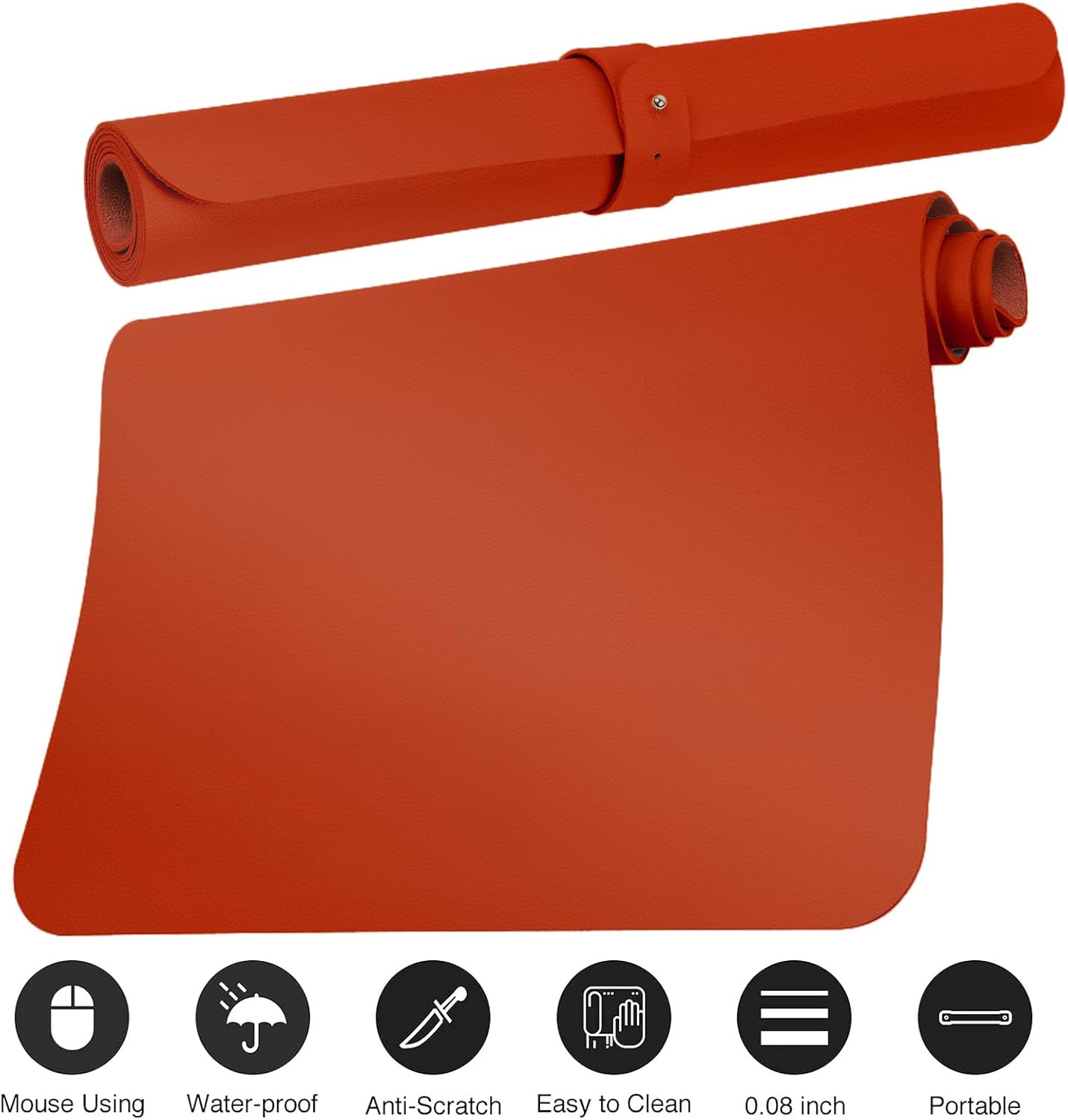 Boutilon Leather Desk Pad Protector,Non-Slip Mouse Pad,Laptop Desk Pad,Office Mouse Mat,Waterproof Leather Desk Blotter,Desk Writing Pad for Office and Home (S-Orange H,24"x 14")