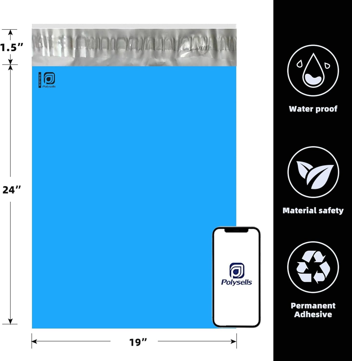 POLYSELLS 50 pcs 19x24 Inches Blue Poly Mailers Shipping Envelopes, Strong Adhesive Sealing, Waterproof, and Tear-resistant Postal Mailing Bags for Clothing, Books, and Accessories