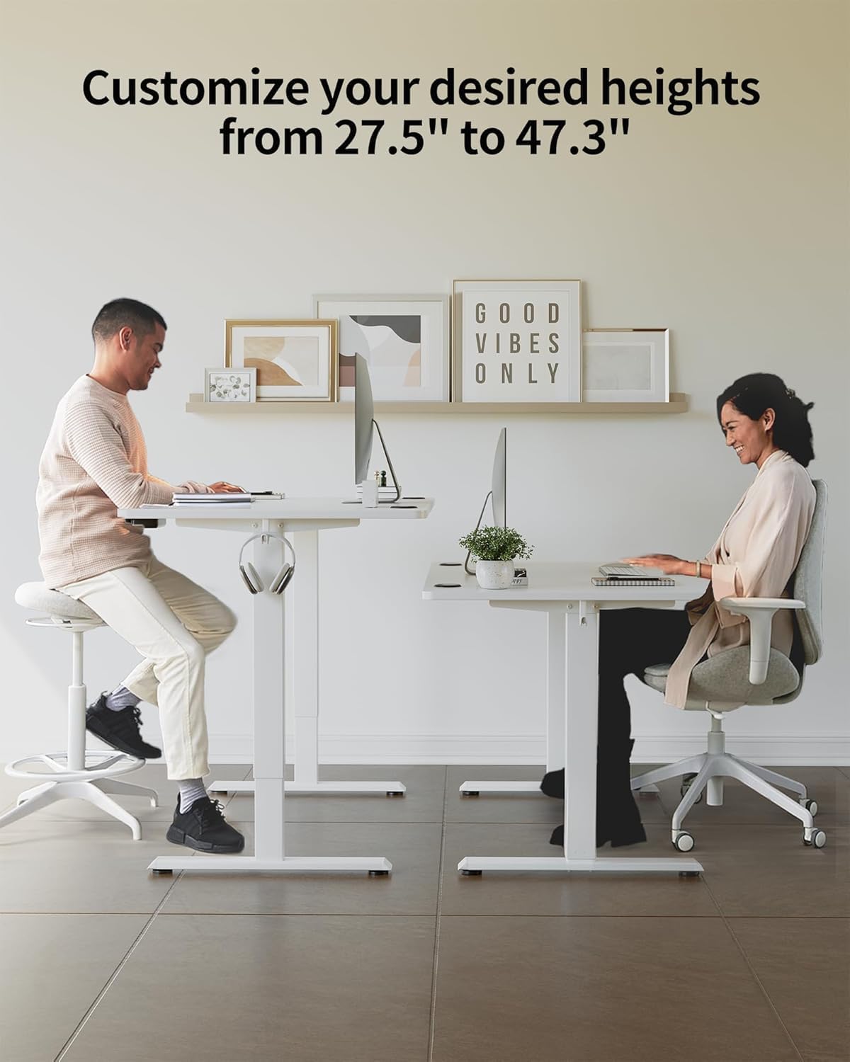 FEZIBO One-Piece Standing Desk Adjustable Height Stand up Home Office Desk, 48x24 Inch Electric Standing Computer Desk, with 4 Memory Presets, Fixable casters, White