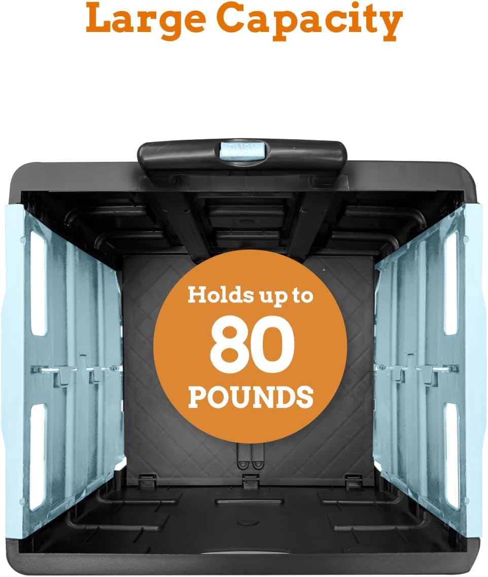 Inspired Living Ultra-Slim Rolling Collapsible Storage Pack-N-Roll Utility-carts, with Telescopic Handle, for Home, Garden, Shopping, Office, School use, Large, Baby Blue & Black