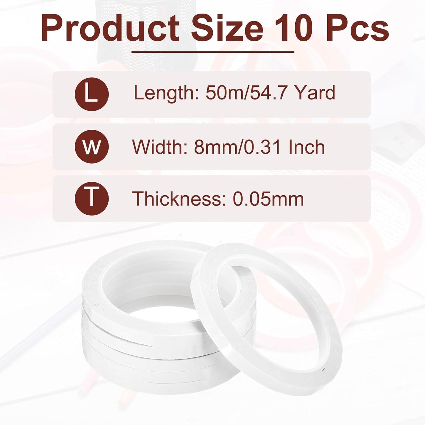 MECCANIXITY 10 Rolls Whiteboard Tape Graphic Chart Tape 8mm 54.7 Yard Art Tape Thin Self-Adhesive Pinstripe Tape Masking Tape for Gift Wrapping Craft Supplies, White