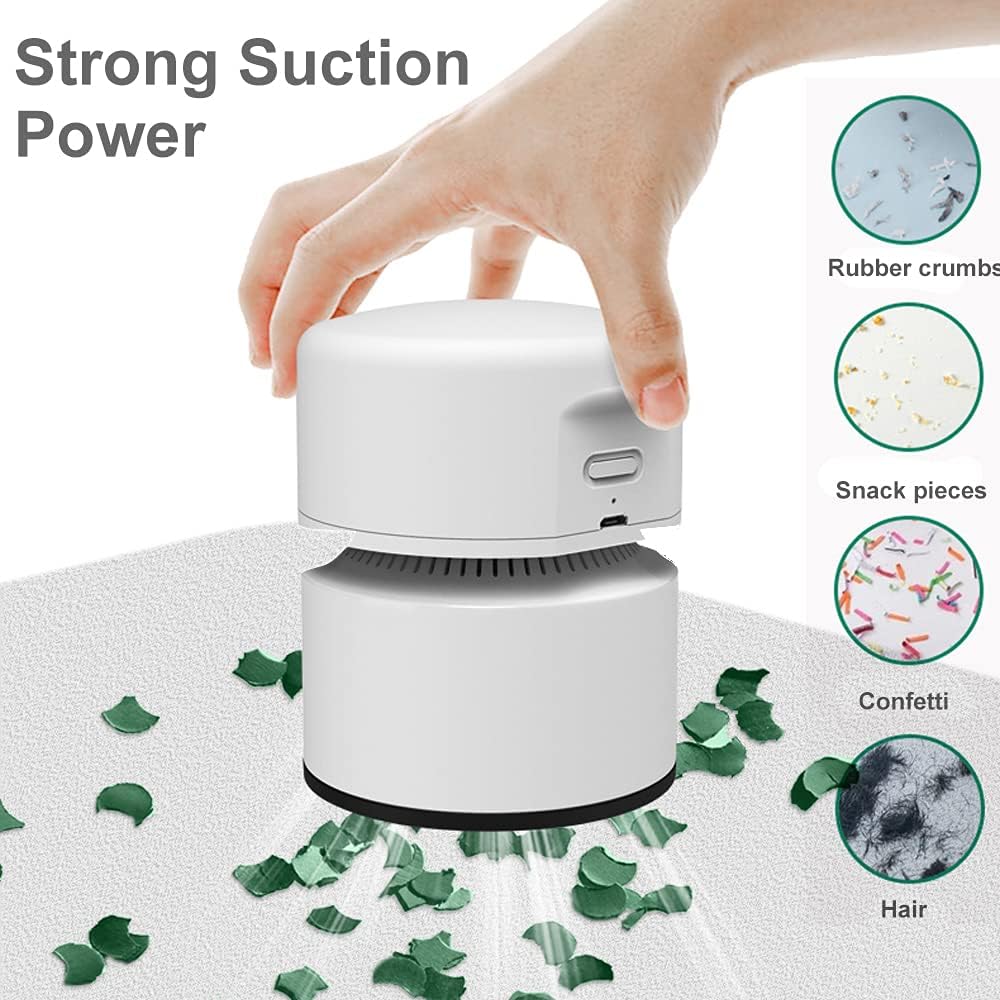 ODISTAR Desktop Vacuum Cleaner,Mini Table dust Sweeper Energy Saving with auto Power-Off Function,High Endurance up to 400 mins,Cordless&360º Rotatable Design for Keyboard/Home/Office (White)