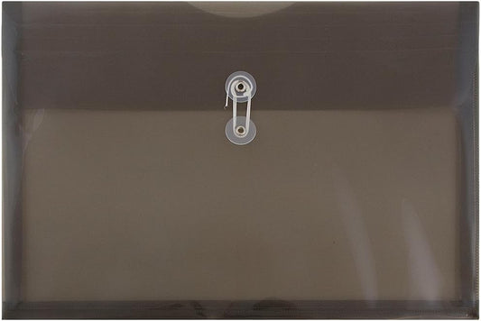 JAM PAPER Plastic Envelopes with Button & String Tie Closure - Legal Booklet - 9 3/4 x 14 1/2 - Smoke Gray - 12/Pack