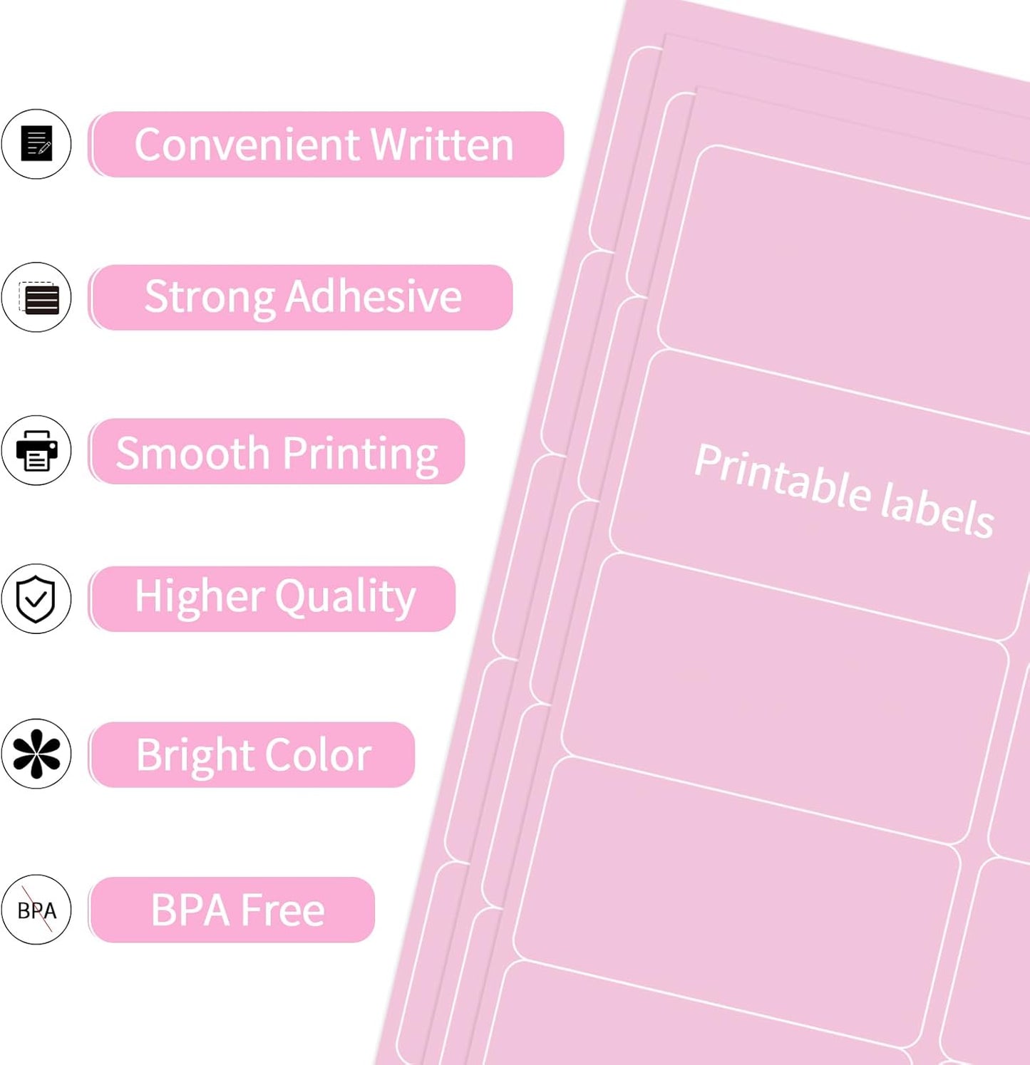 Shipping Labels Stickers, 2"×4" Printable Mailing Label for Laser/Inkjet Printing- Matte Pink, Permanent Adhesive Labels Stickers