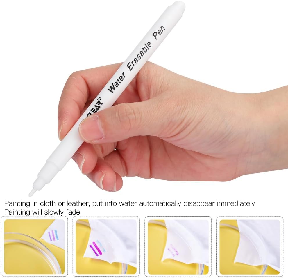 Water Erasable Fabric Marking Pens, White Single Head, Soluble Tailoring Tool for Sewing, Embroidery, DIY Crafts, 10 Pack