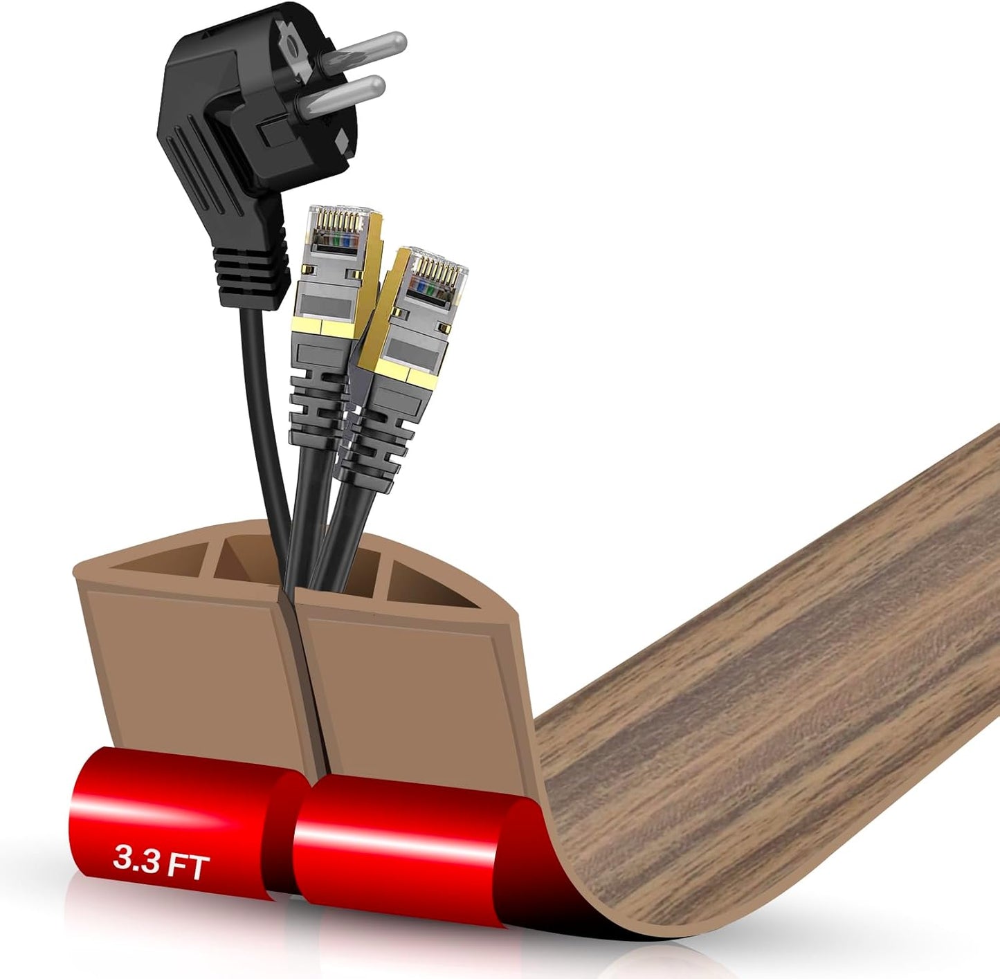 Floor Cord Cover Self Adhesive Cord Hider,3.3FT Cable Management, Extension Strip Protector for Wires, Prevent Cable Trips for Offices, Gyms, Exhibitions Cavity:0.51"(W) x0.3(H) Woodsmokedbrown